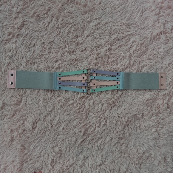 Pastel kawaii waist cincher/belt w silver metal hearts! Waist sizes 28-34 nwot! - Picture 11 of 11